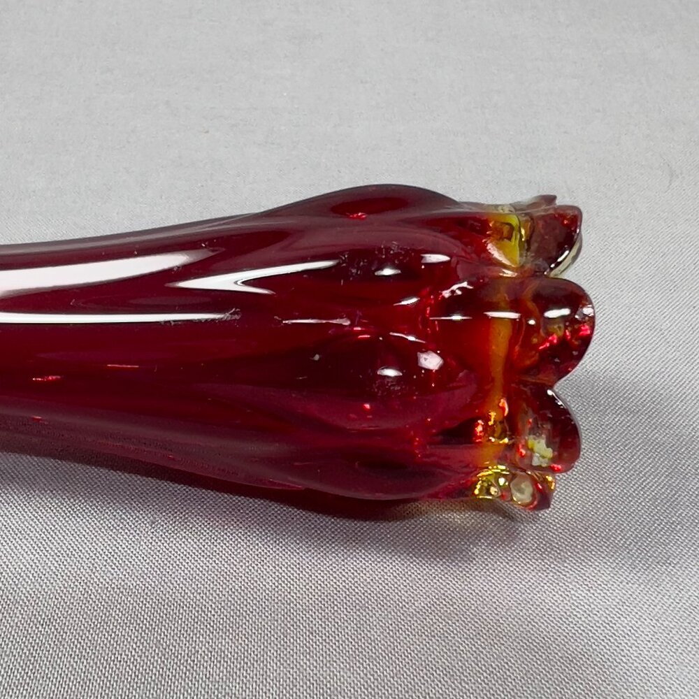 Vtg Fostoria 1229 Ruby Red Heirloom Art Clear Glass Bud 6" Vase 60s Glows - Picture 10 of 16